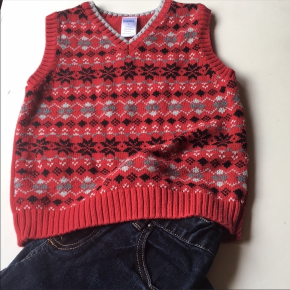 Gymboree knit sweater vest red print cotton Size 4 - Picture 1 of 8